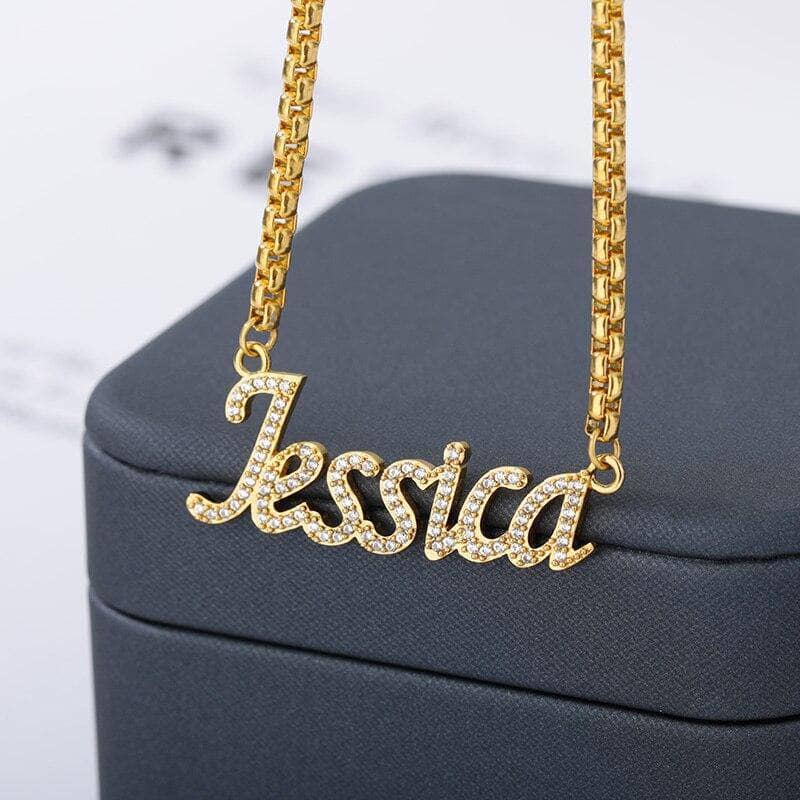 Iced Out Cubic Zirconia Custom Name Necklace - Black Diamonds New York