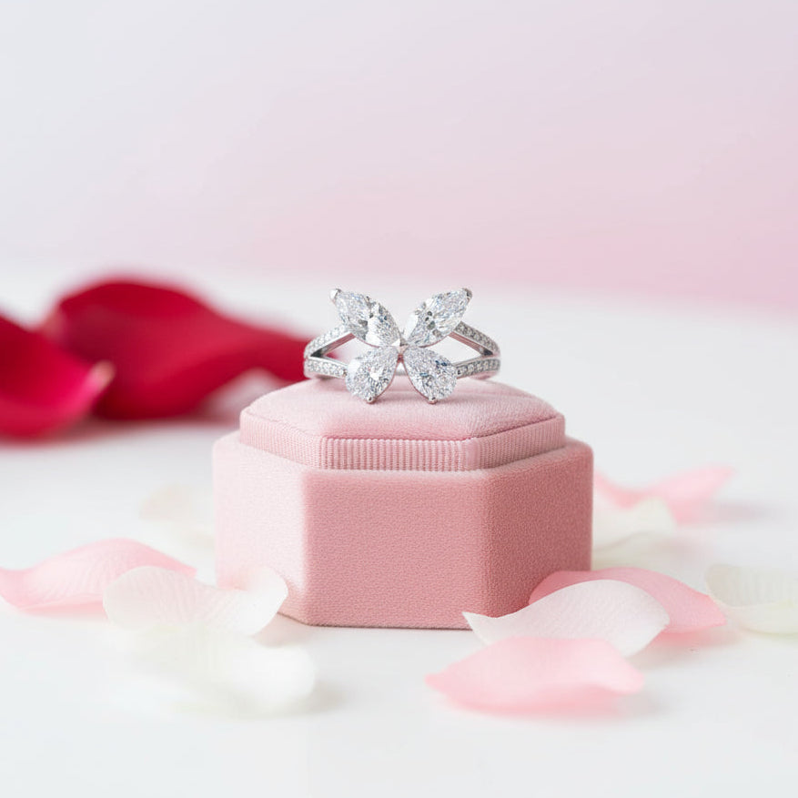 Butterfly Design Diamond Promise Ring-Black Diamonds New York