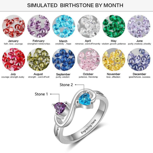 Infinity Ring Custom Heart Birthstone & Name Ring