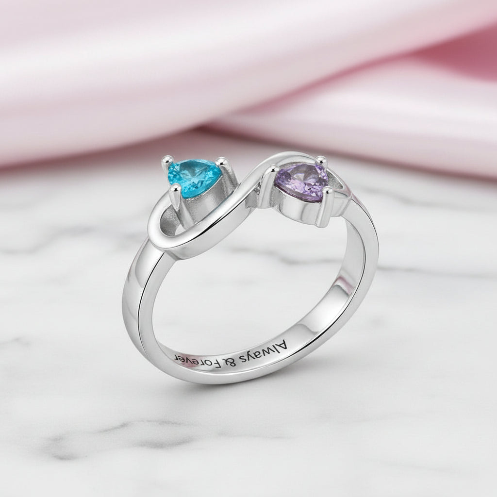 Infinity Ring Custom Heart Birthstone & Name Ring-Black Diamonds New York
