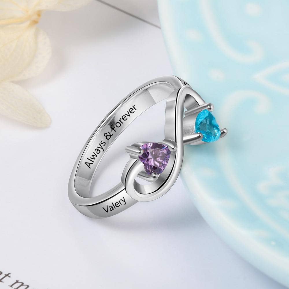 Infinity Ring Custom Heart Birthstone & Name Ring-Black Diamonds New York
