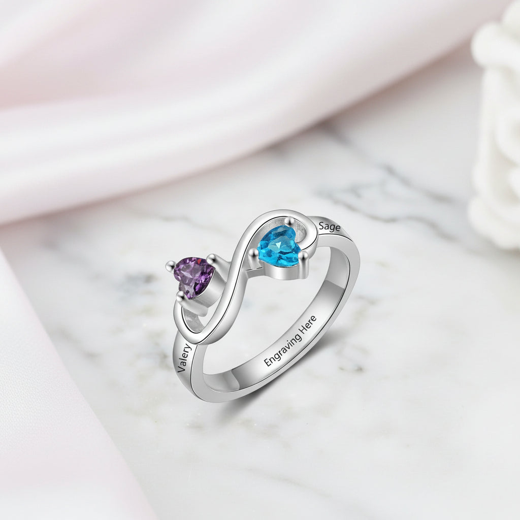 Infinity Ring Custom Heart Birthstone & Name Ring-Black Diamonds New York