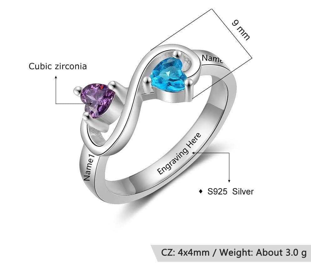 Infinity Ring Custom Heart Birthstone & Name Ring-Black Diamonds New York