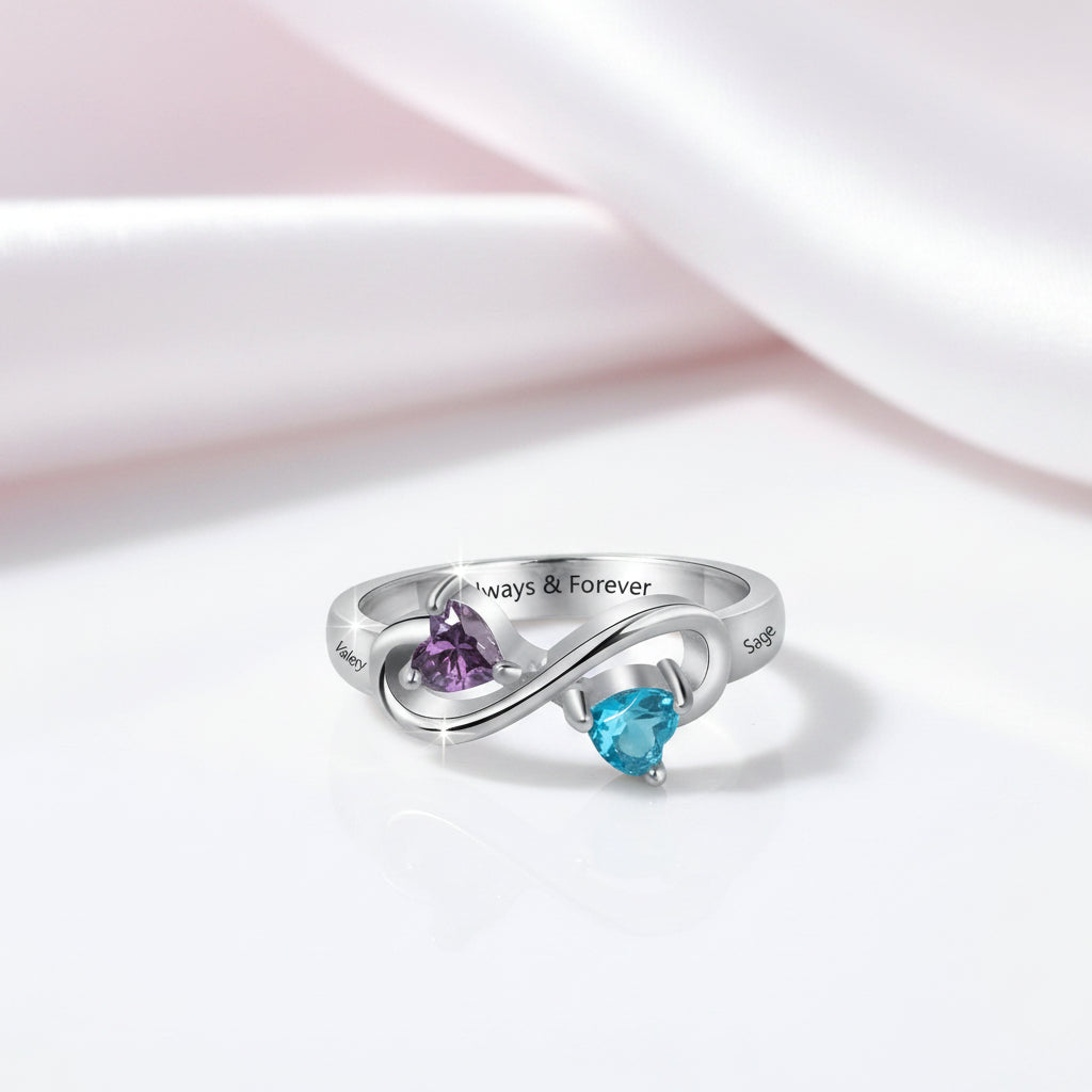Infinity Ring Custom Heart Birthstone & Name Ring-Black Diamonds New York