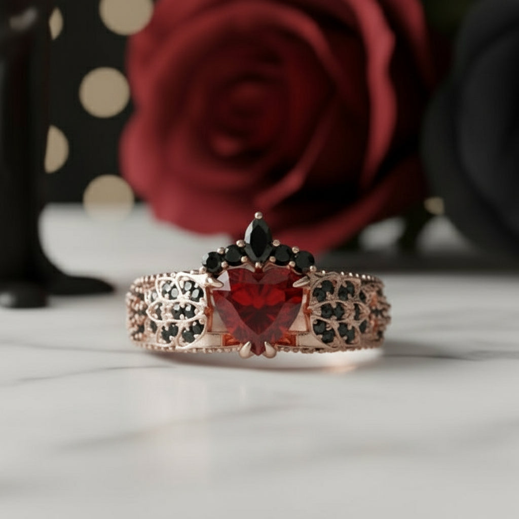 Infinity x Infinity Ring- Red Heart and Cross Diamond Gothic Ring-Black Diamonds New York