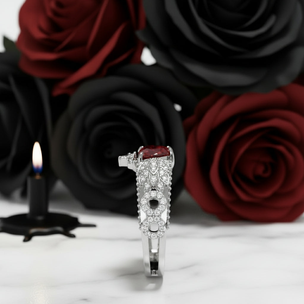 Infinity x Infinity Ring- Red Heart and Cross Diamond Gothic Ring-Black Diamonds New York