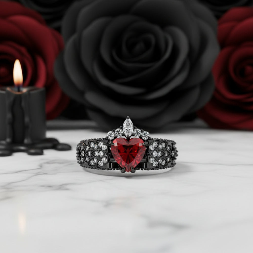 Infinity x Infinity Ring- Red Heart and Cross Diamond Gothic Ring-Black Diamonds New York
