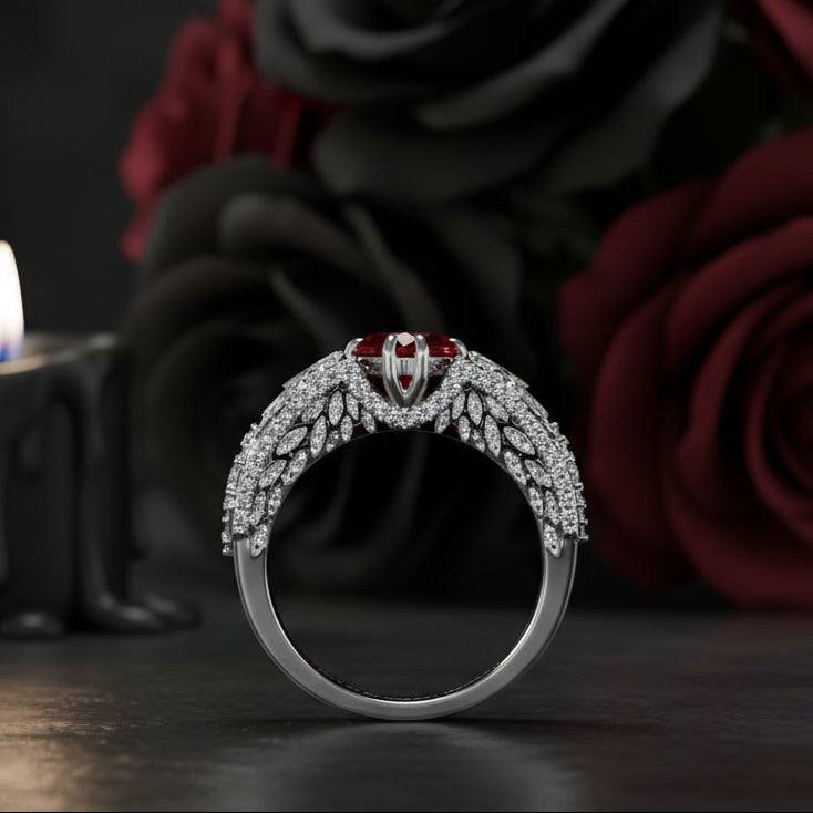 Infinity x Infinity Ring- Red Heart and Cross Diamond Gothic Ring-Black Diamonds New York