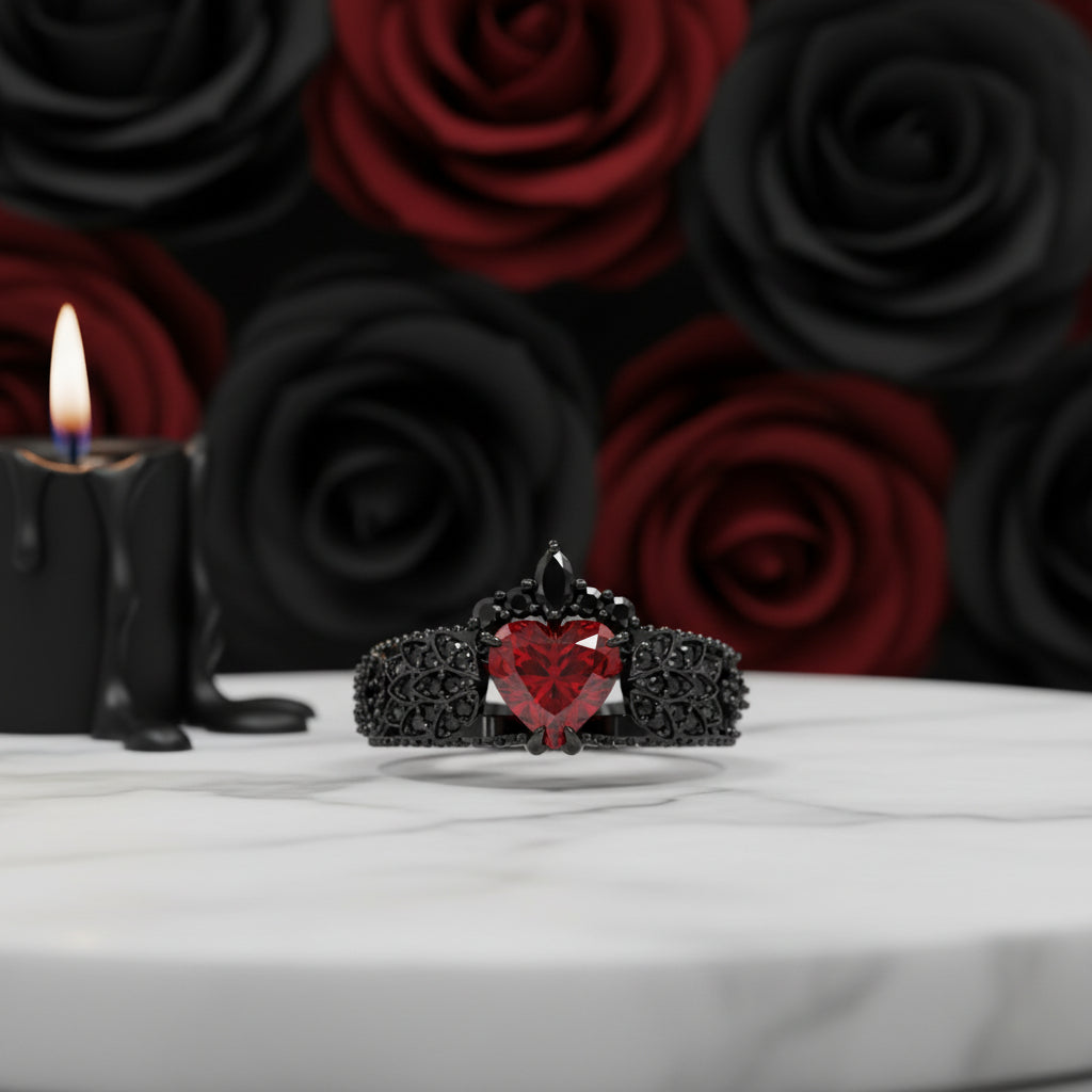 Infinity x Infinity Ring- Red Heart and Cross Diamond Gothic Ring-Black Diamonds New York