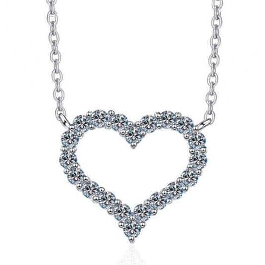 Inlaid 1.2CT Moissanite Love-shaped Pendant Clavicle Chain Necklace-Black Diamonds New York