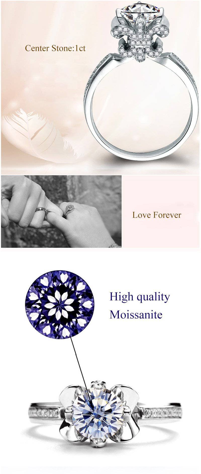 CVD Diamond Iris Bud Shape Setting Moissanite Ring