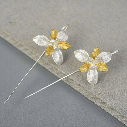 Iris Flower Dangle Earrings-Black Diamonds New York