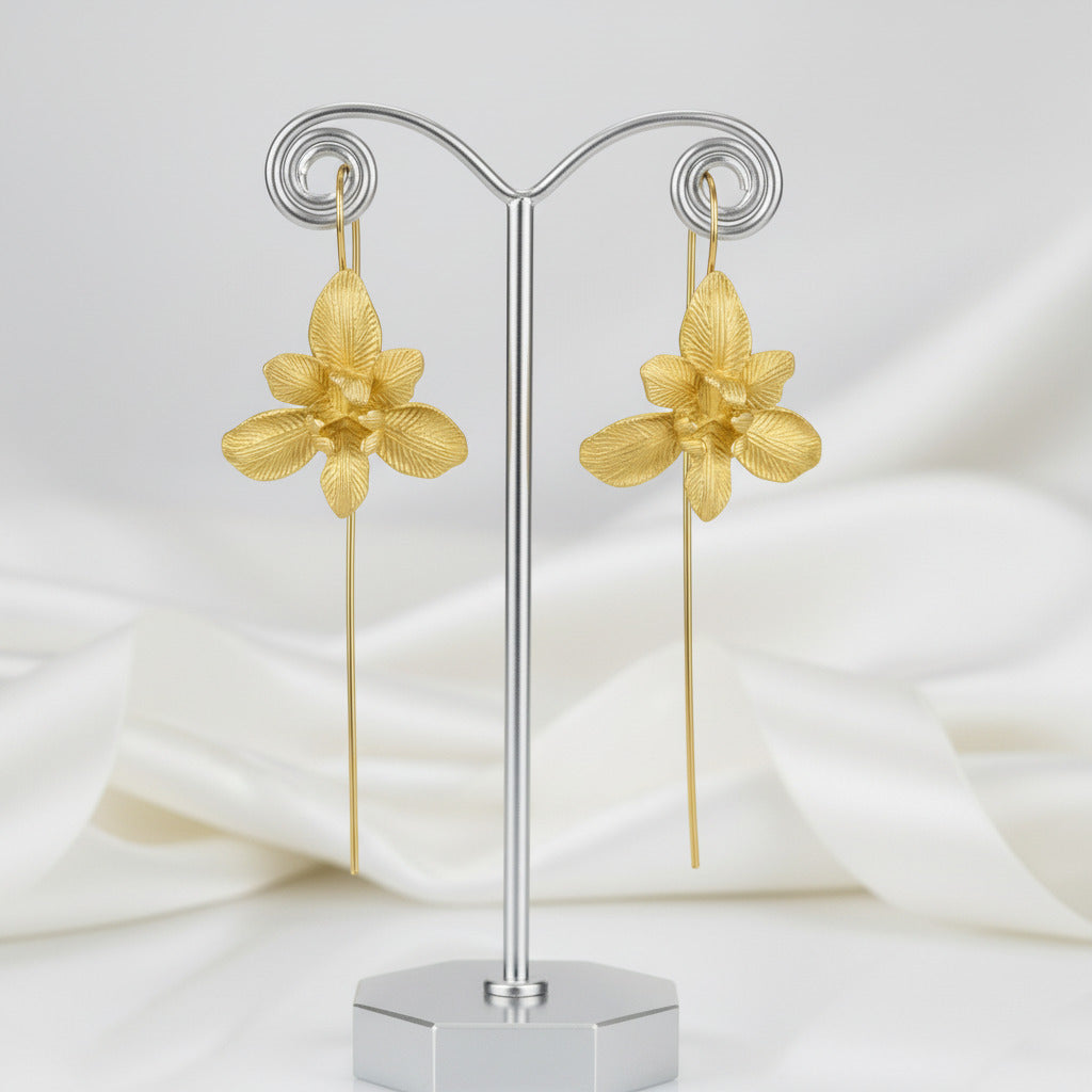 Iris Flower Dangle Earrings-Black Diamonds New York