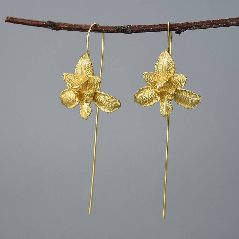 Iris Flower Dangle Earrings-Black Diamonds New York