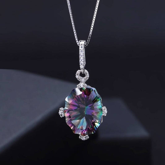 Irregular Shape Natural Rainbow Mystic Quartz Necklace-Black Diamonds New York