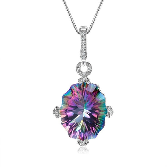 Irregular Shape Natural Rainbow Mystic Quartz Necklace-Black Diamonds New York