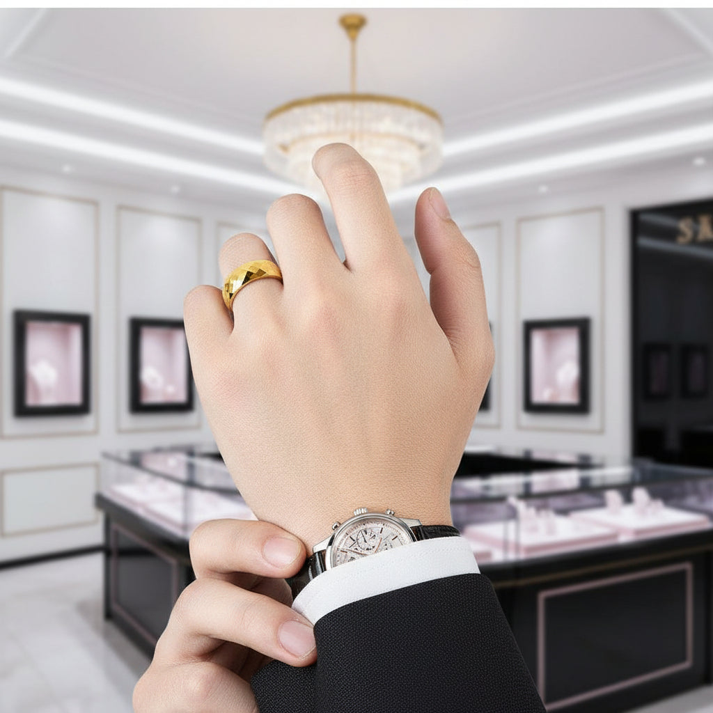 Korean Option Hip-Hop Golden Tungsten Carbide-Black Diamonds New York