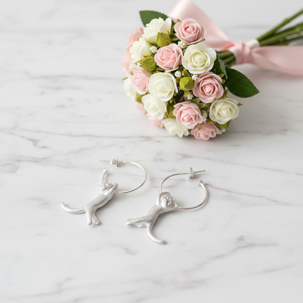 Kung Fu Cat Drop Earrings-Black Diamonds New York