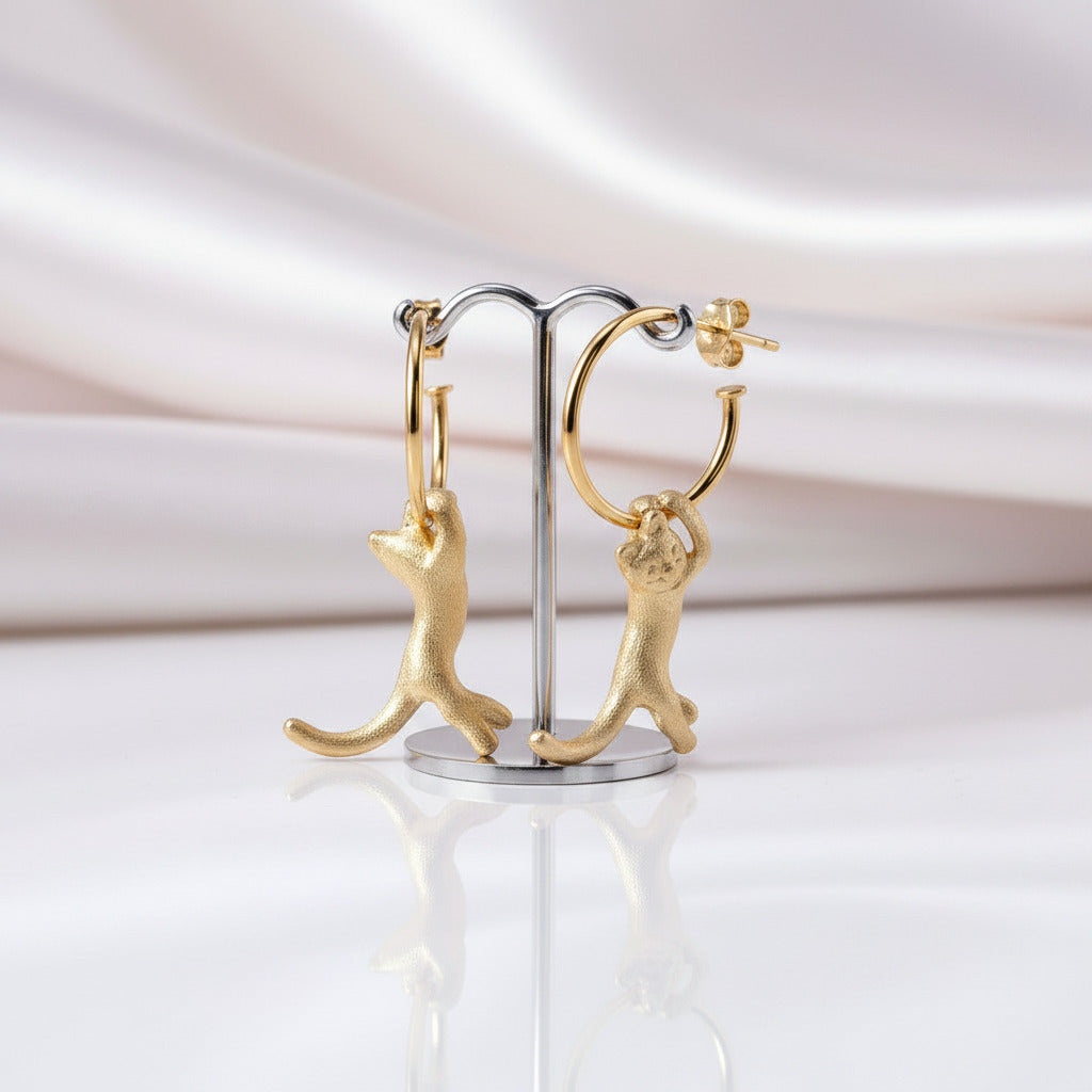 Kung Fu Cat Drop Earrings-Black Diamonds New York