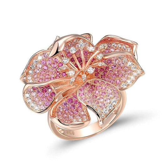 Lab Created Ruby & Sapphire Flower Blossom Ring-Black Diamonds New York