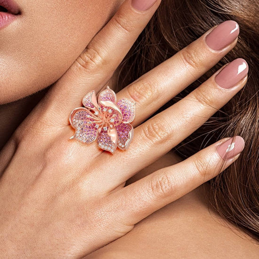 Lab Created Ruby & Sapphire Flower Blossom Ring-Black Diamonds New York