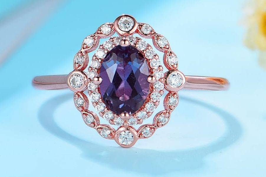 Lab Grown Alexandrite Gemstone Engagement Ring-Black Diamonds New York