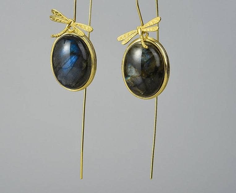 Labradorite Dragonfly Earrings-Black Diamonds New York