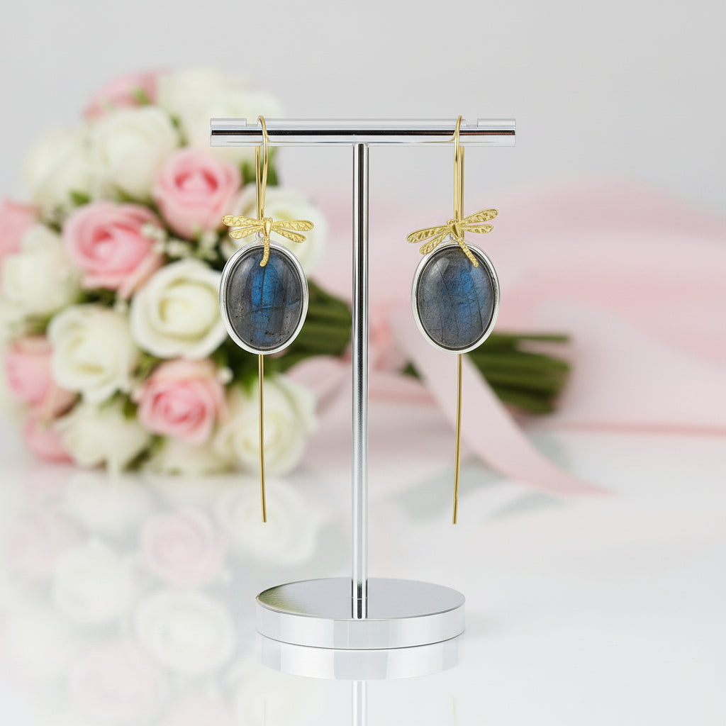Labradorite Dragonfly Earrings-Black Diamonds New York