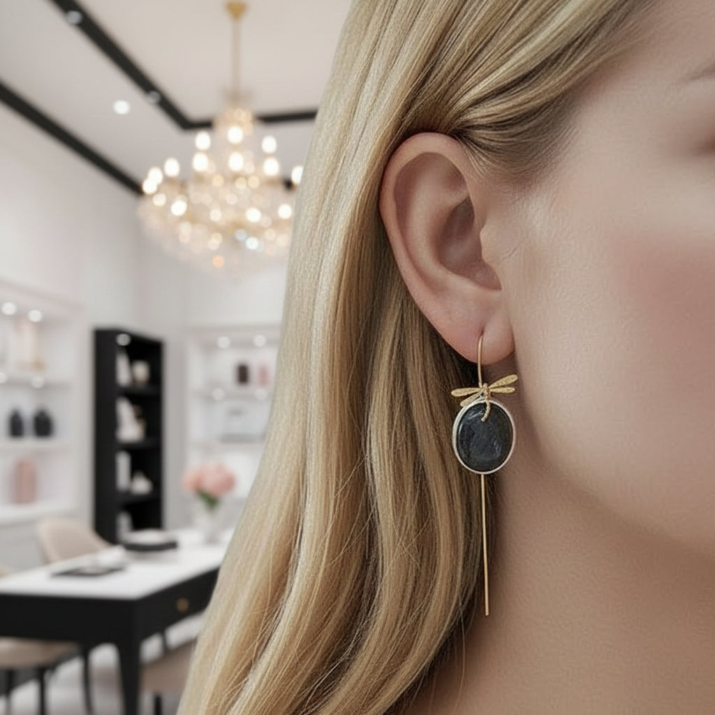 Labradorite Dragonfly Earrings-Black Diamonds New York