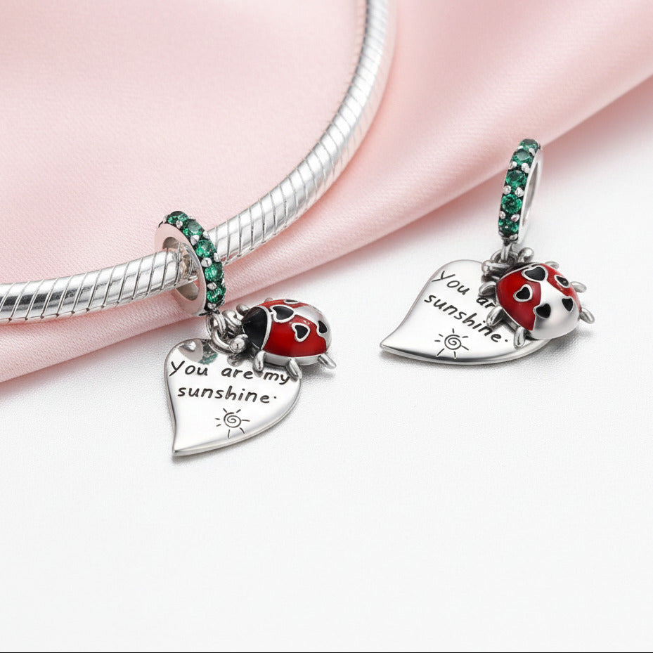 Lady Bug & Heart Red Charms Beads-Black Diamonds New York