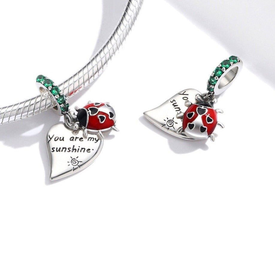 Lady Bug & Heart Red Charms Beads