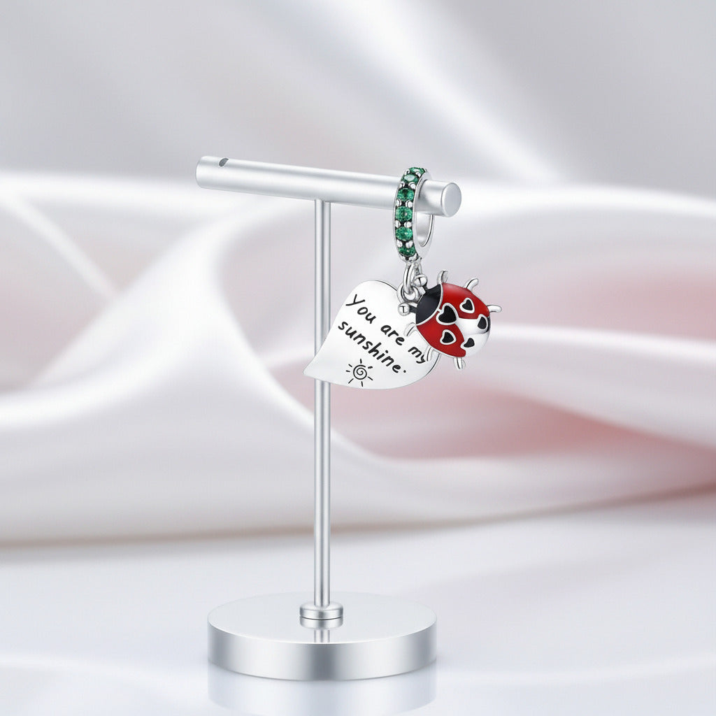Lady Bug & Heart Red Charms Beads-Black Diamonds New York