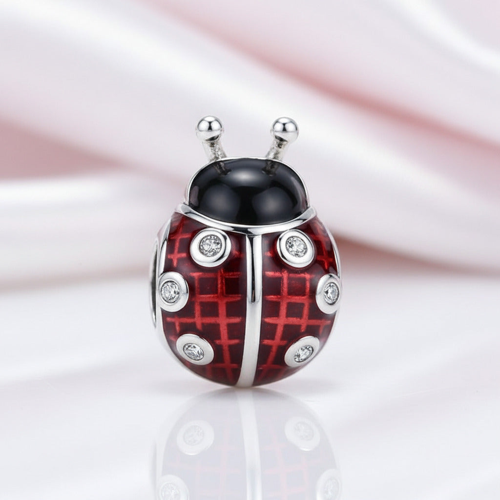 Lady Bug & Heart Red Charms Beads-Black Diamonds New York