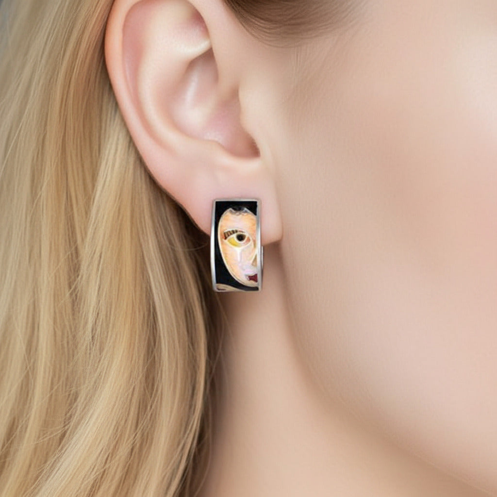 Lady's Face Enamel Earrings-Black Diamonds New York