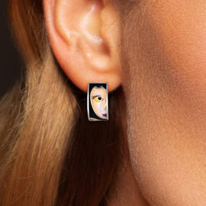 Lady's Face Enamel Earrings-Black Diamonds New York