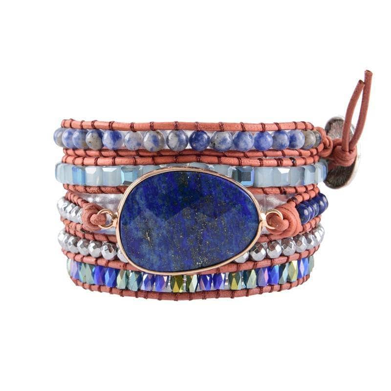 Lapis & Mixed Natural Stones Leather Wrap Bohemian Bracelet - Black Diamond Options New York-Black Diamonds New York