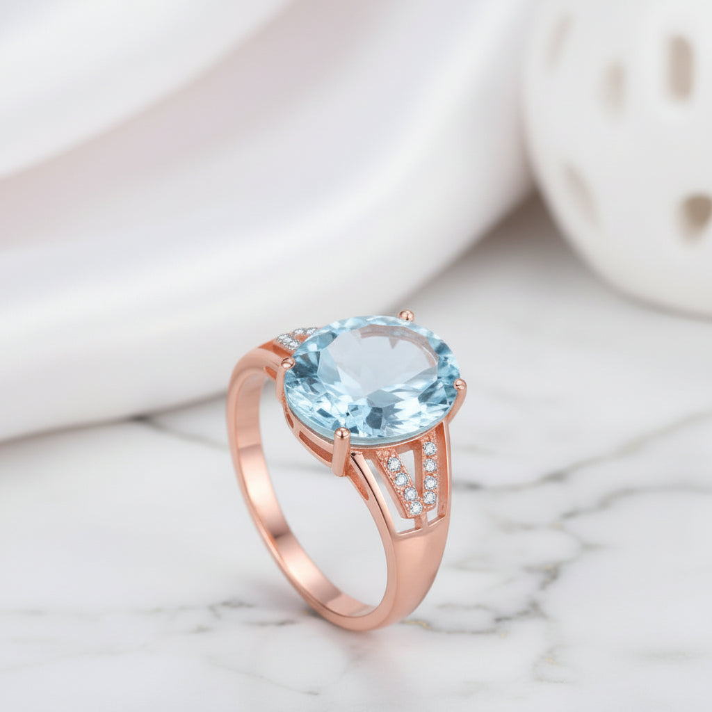 Light Blue Topaz Stone Ring-Black Diamonds New York