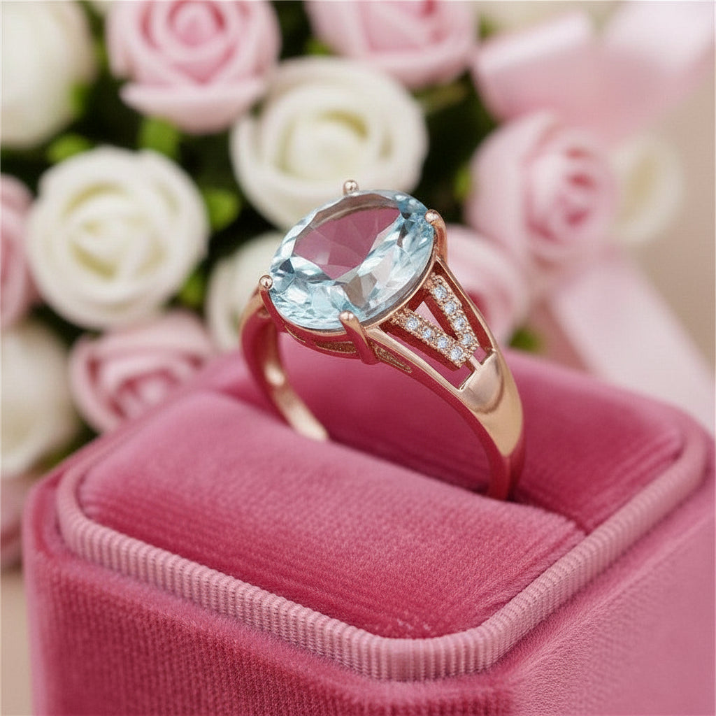 Light Blue Topaz Stone Ring-Black Diamonds New York