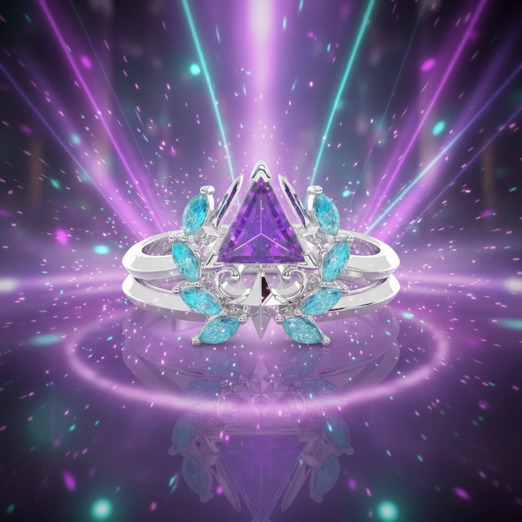Light Mage Ring Set- 14k Rose Gold Video Game Inspired Rings-Black Diamonds New York