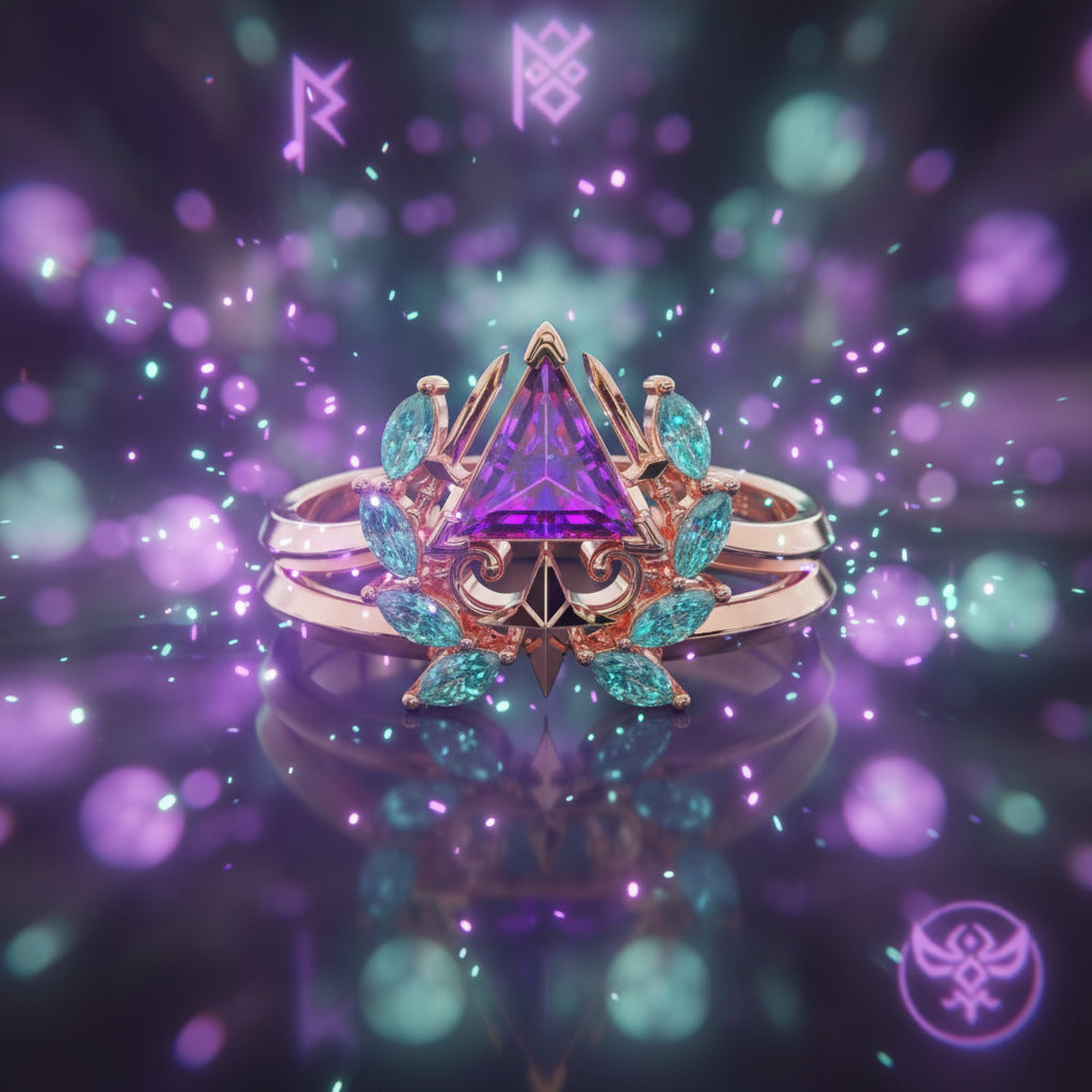 Light Mage Ring Set- 14k Rose Gold Video Game Inspired Rings-Black Diamonds New York