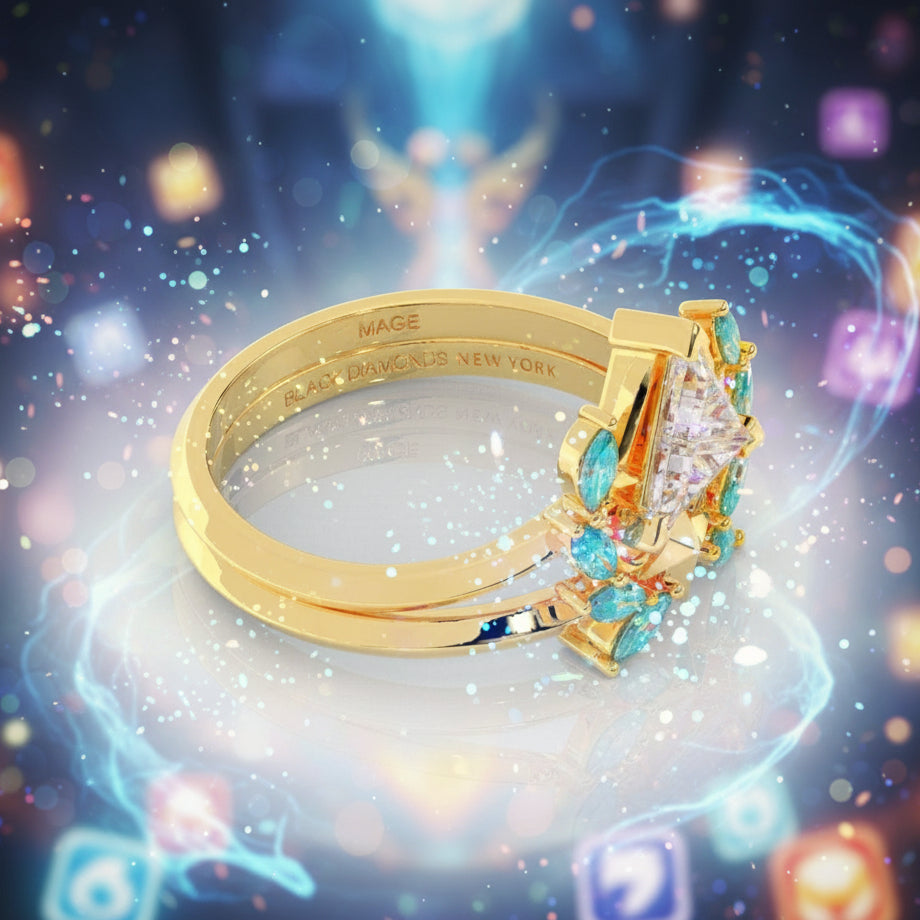 Light Mage Ring Set- 14k Rose Gold Video Game Inspired Rings-Black Diamonds New York
