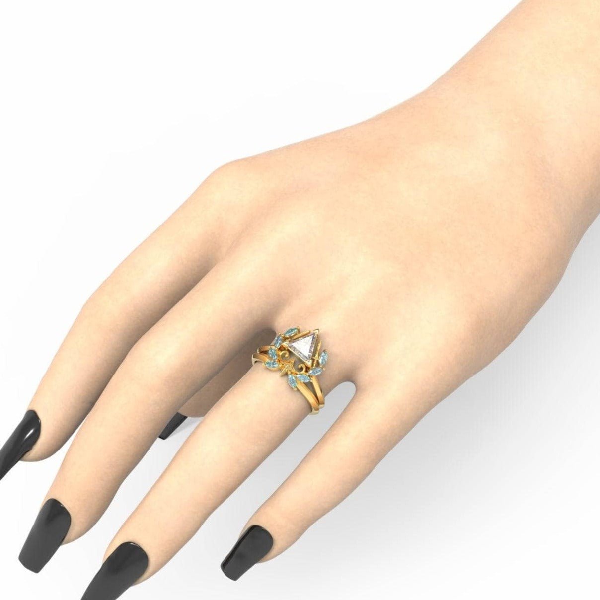 Light Mage Ring Set- 14k Rose Gold Video Game Inspired Rings - Black Diamonds New York