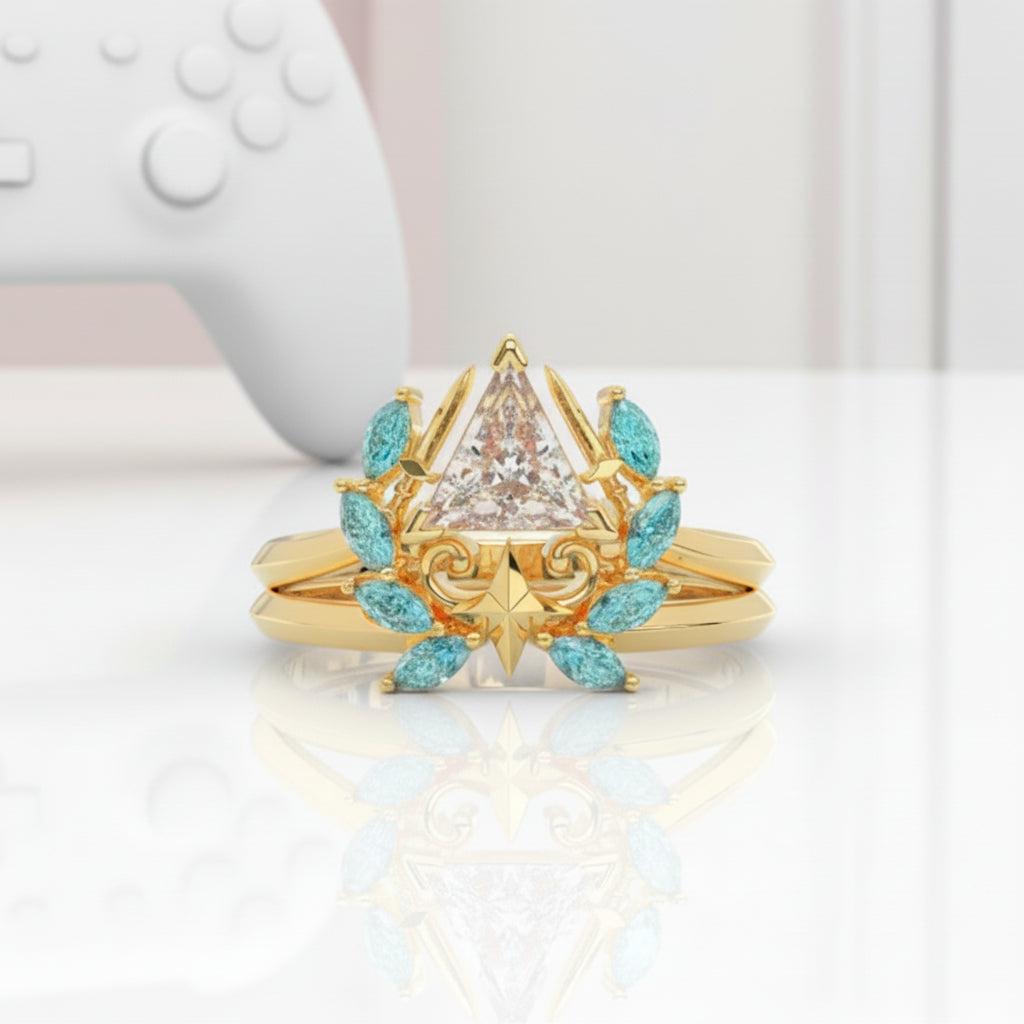 Unique Rings Gamee Light Mage Ring Set- 14k Rose Gold Video Game Inspired Rings ...