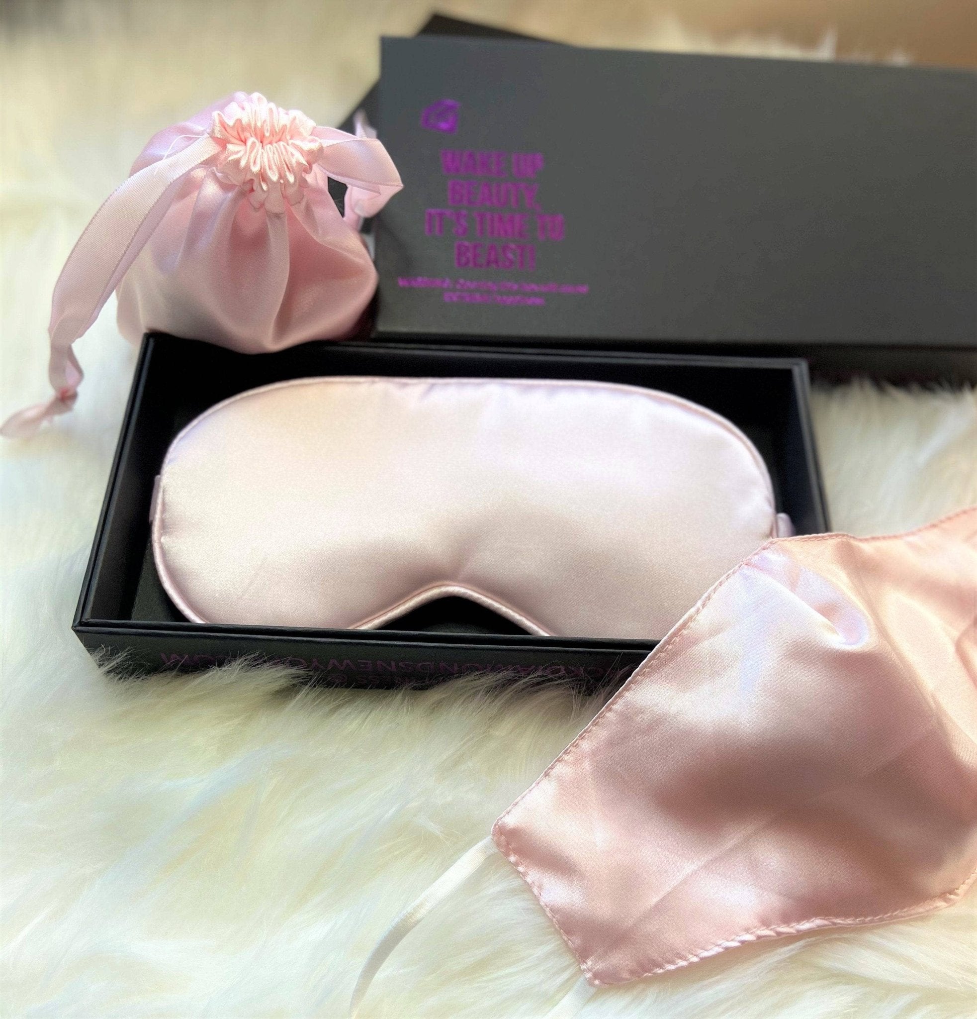 Light Pink Silk Sleep Mask & Face Mask Luxe Gift Set-Black Diamonds New York