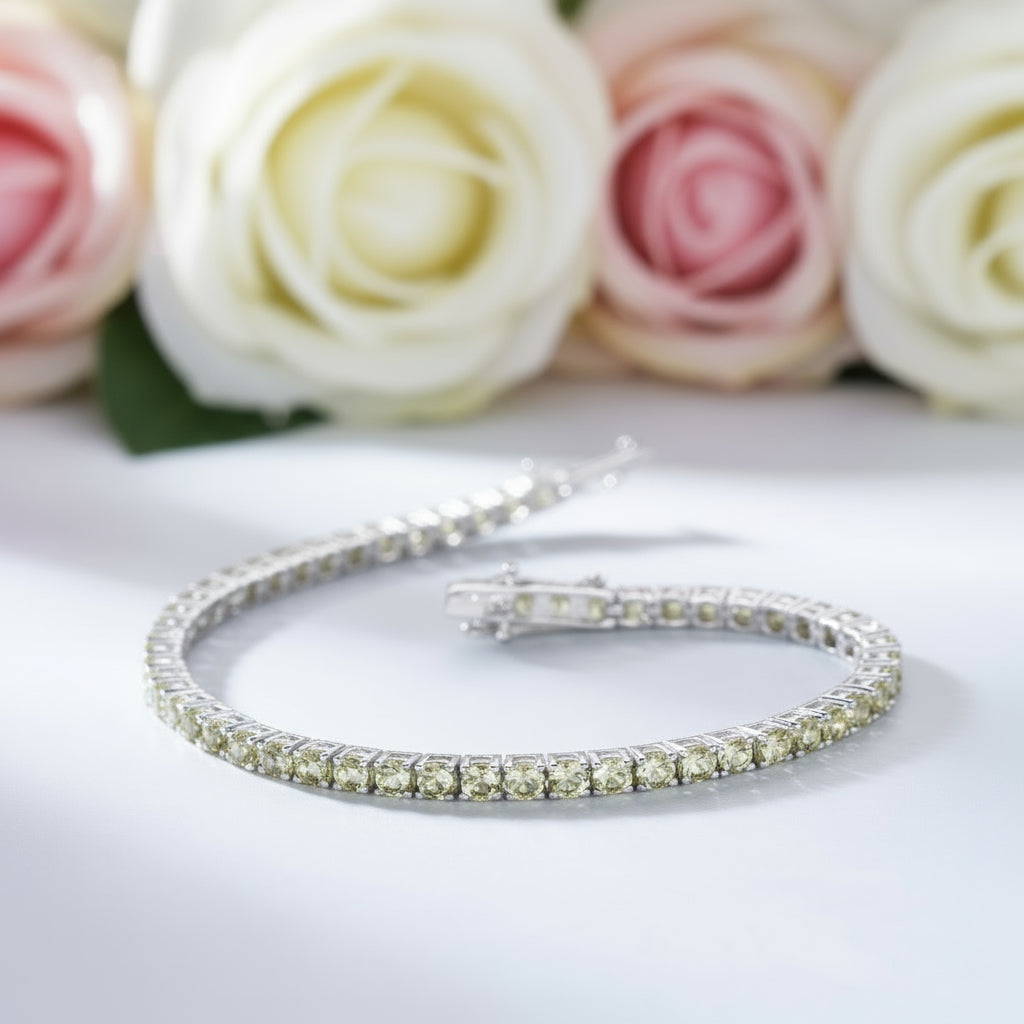 Light Yellow Round Cut Bracelet In Sterling Silver-Black Diamonds New York