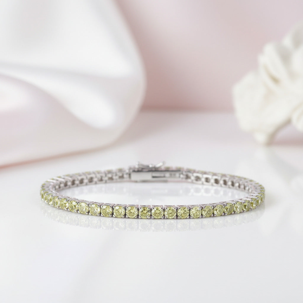 Light Yellow Round Cut Bracelet In Sterling Silver-Black Diamonds New York