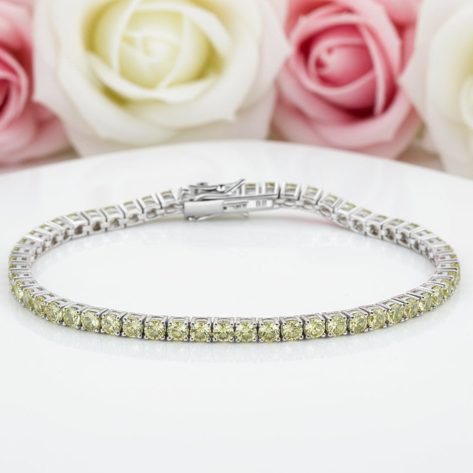 Light Yellow Round Cut Bracelet In Sterling Silver-Black Diamonds New York
