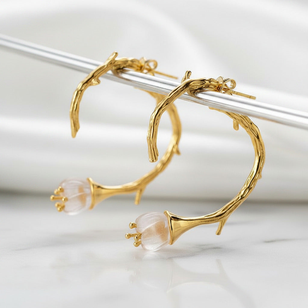 Lily of the Valley Flower Drop Earrings-Black Diamonds New York