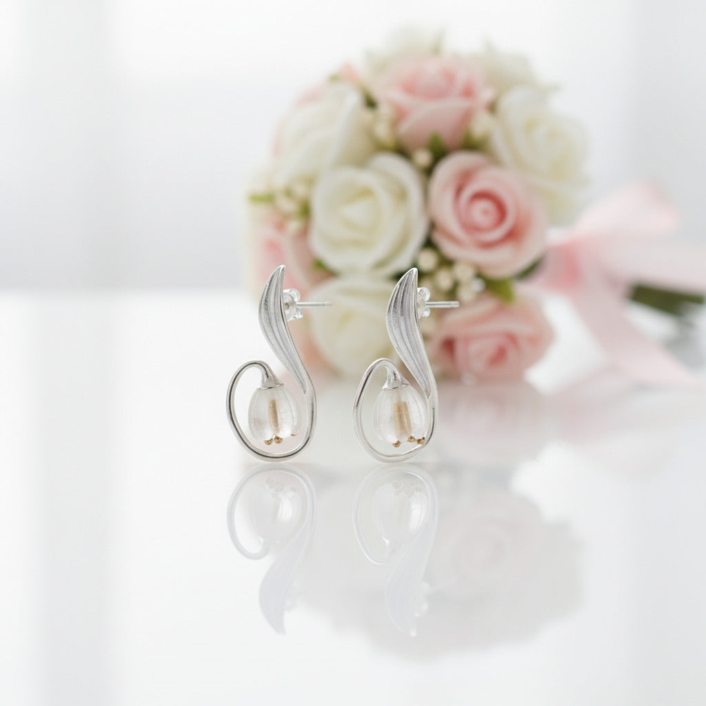 Lily of the Valley Flower Drop Earrings-Black Diamonds New York