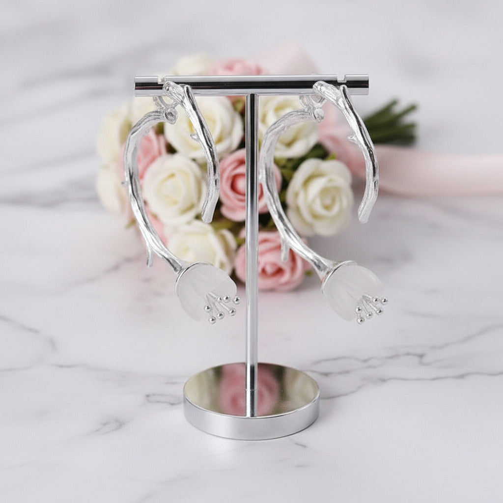 Lily of the Valley Flower Drop Earrings-Black Diamonds New York